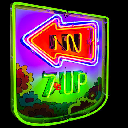 Pair of 7UP Uncola Neon "In & Out" Advertising Signs with Porcelain Enamel & Die Cut Can