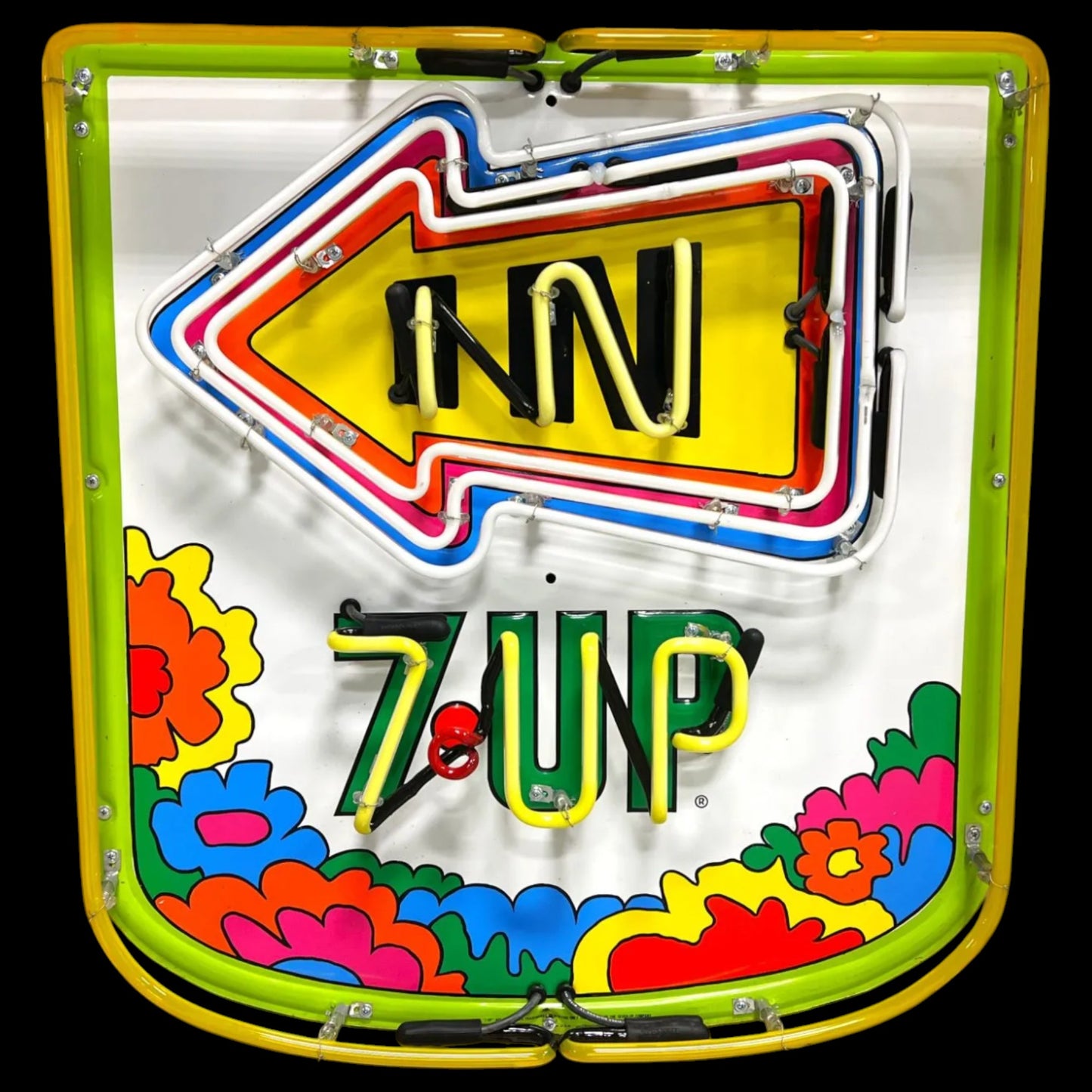 Pair of 7UP Uncola Neon "In & Out" Advertising Signs with Porcelain Enamel & Die Cut Can