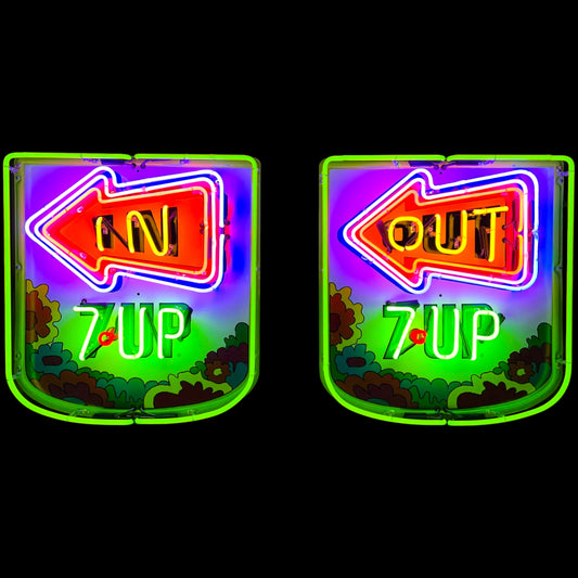 Pair of 7UP Uncola Neon "In & Out" Advertising Signs with Porcelain Enamel & Die Cut Can