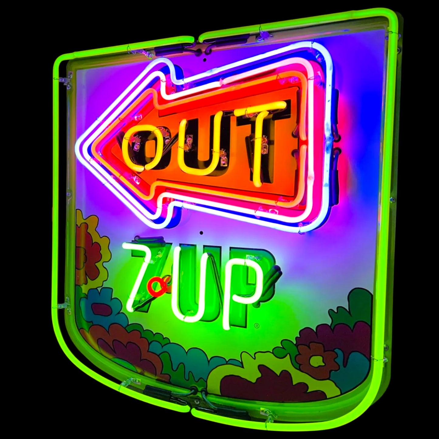 Pair of 7UP Uncola Neon "In & Out" Advertising Signs with Porcelain Enamel & Die Cut Can