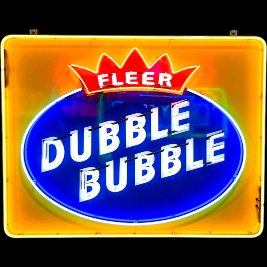Retro Dubble Bubble Fleer Glass Neon Porcelain Vintage Lighted Sign with Steel Can