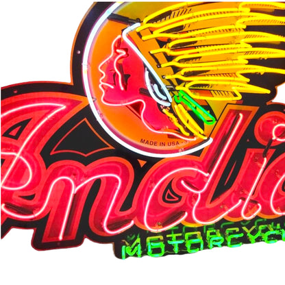 Indian Motorcycles Exhibition Showpiece Neon Porcelain Die Cut Dealership Sign with Can