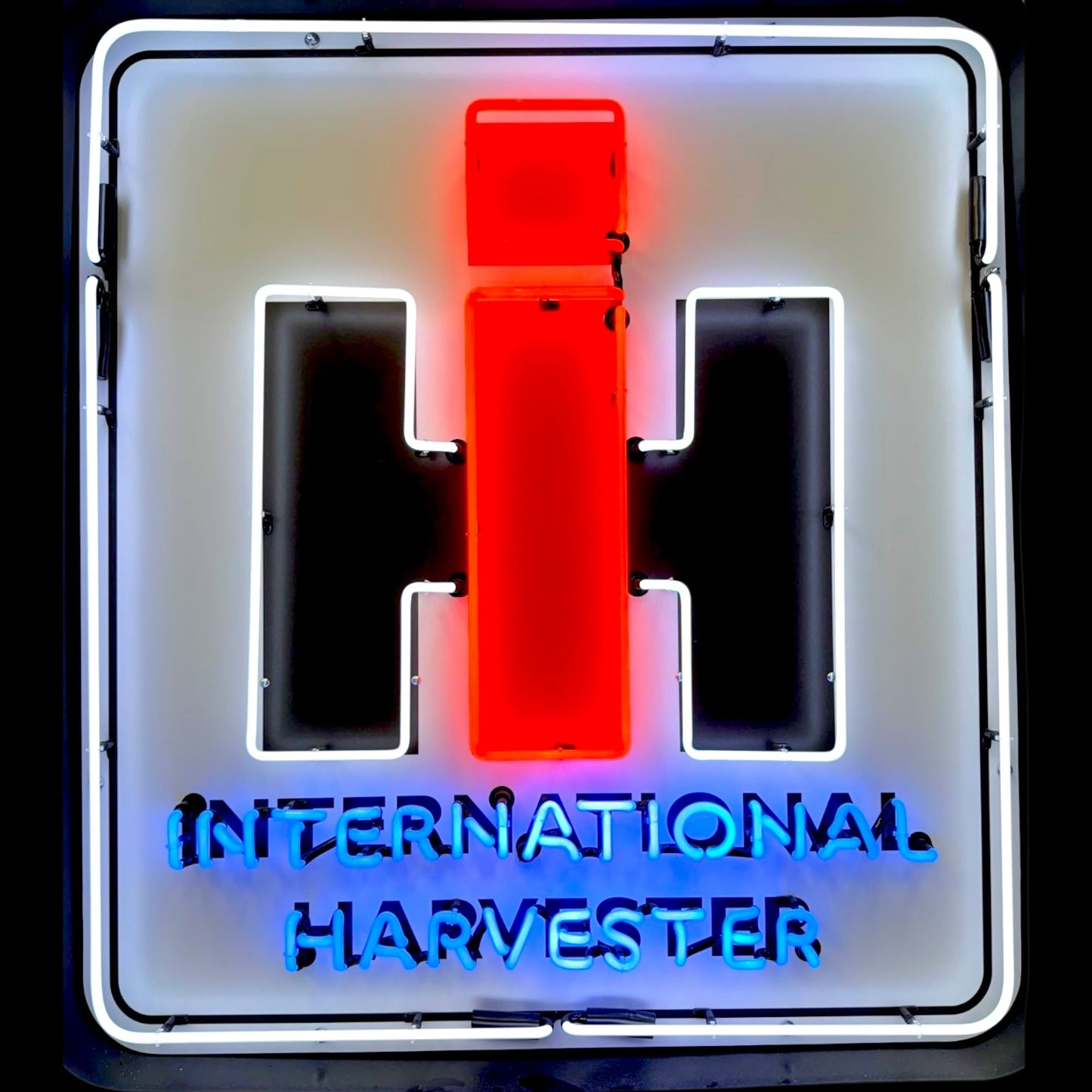 International Harvester IH Glass Neon Porcelain Reproduction with Steel Can