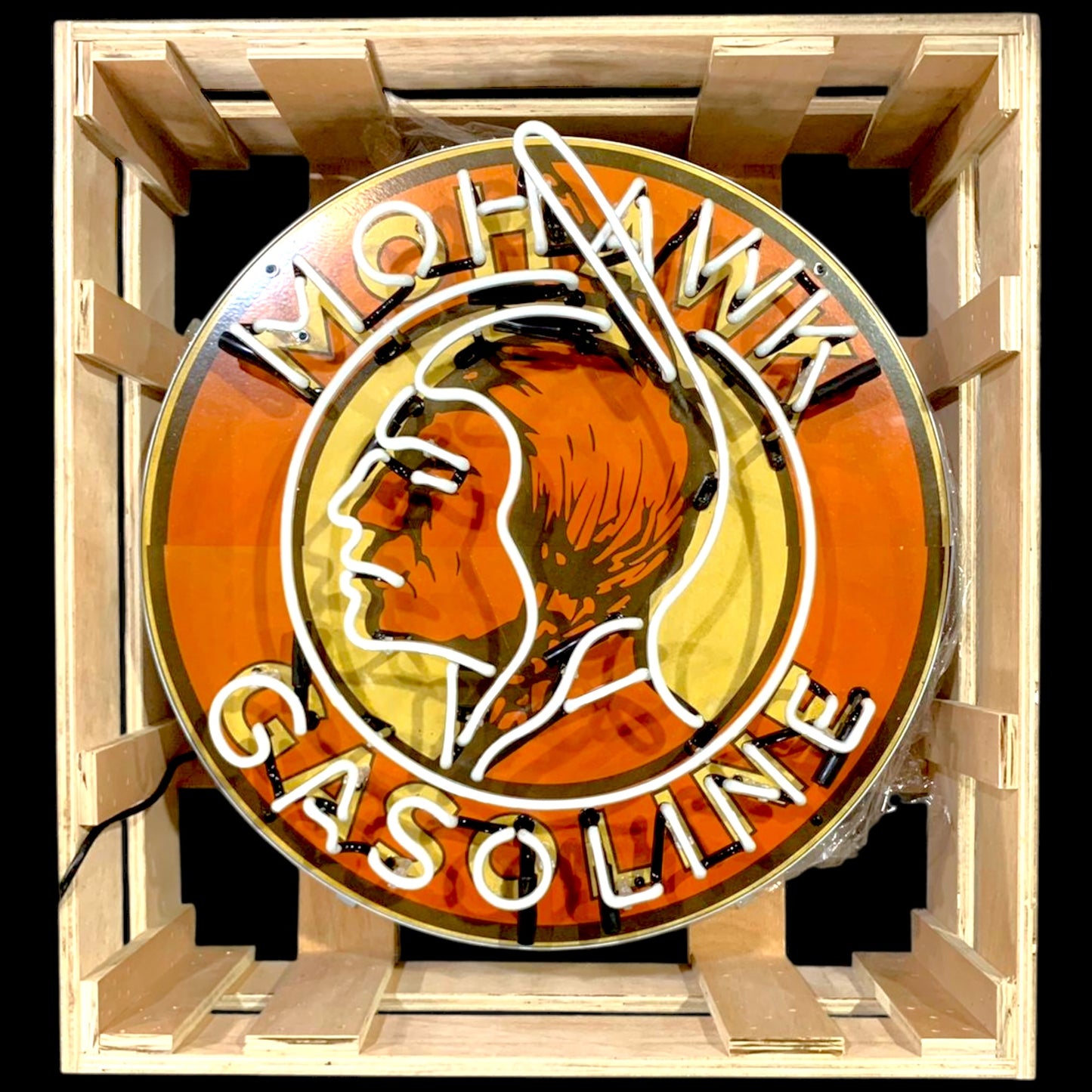 Mohawk Gasoline Single-Sided Neon Porcelain Box Sign