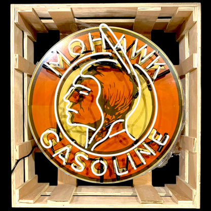 Mohawk Gasoline Single-Sided Neon Porcelain Box Sign