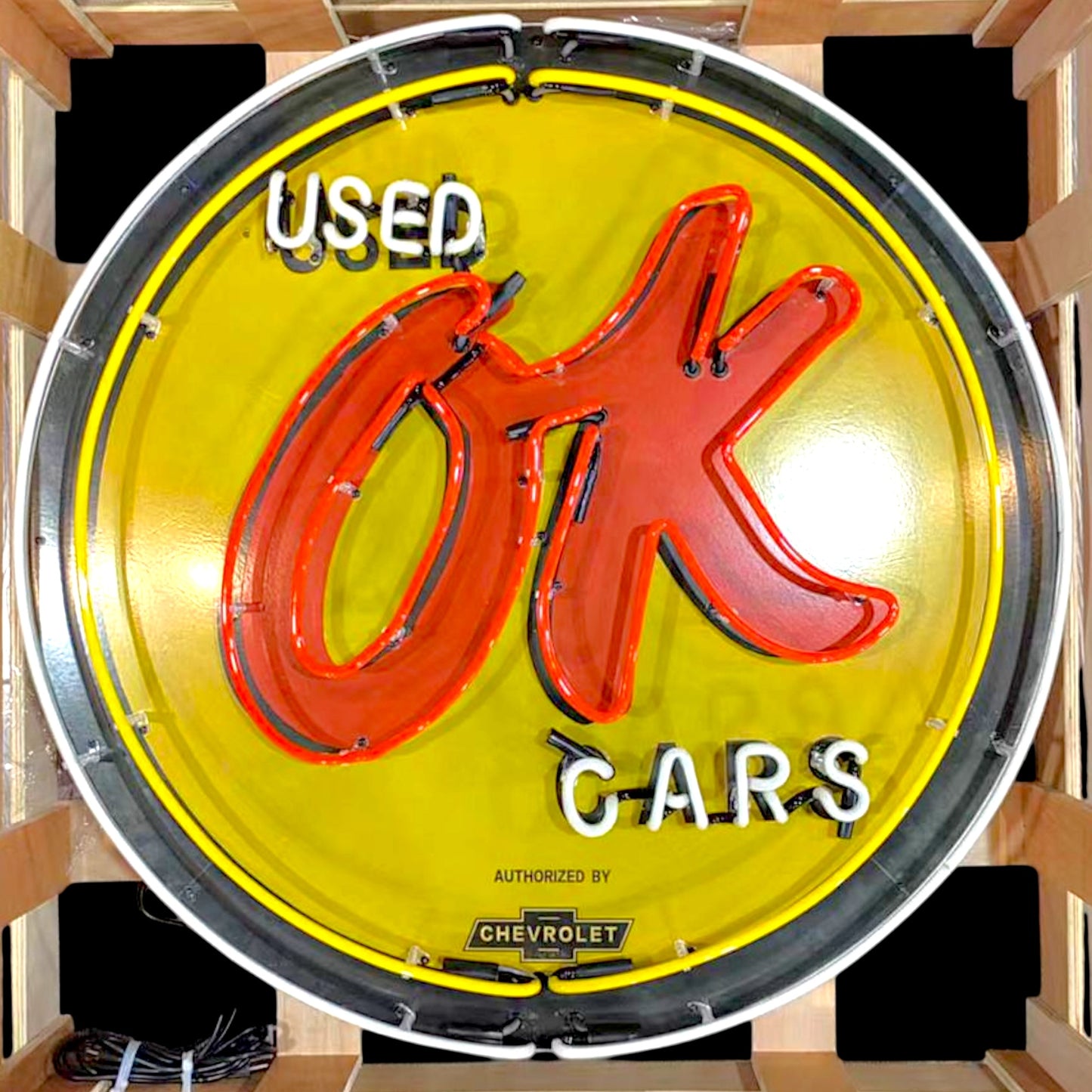 OK Used Cars Chevrolet Neon Porcelain Enamel Sign