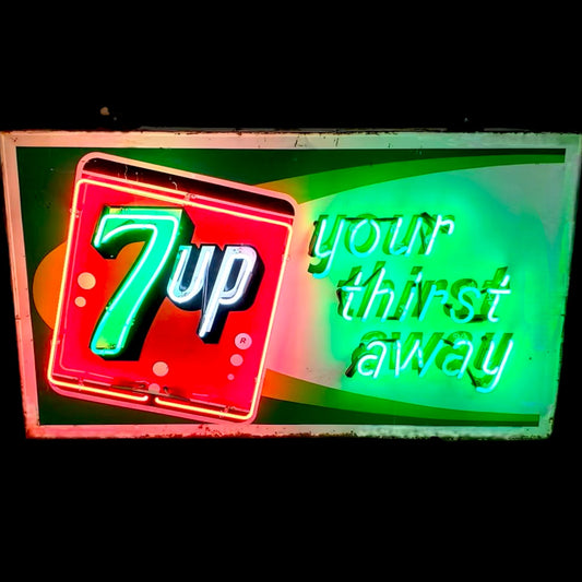 7UP Your Thirst Away Vintage Neon Porcelain Panel Sign Old Soda Display