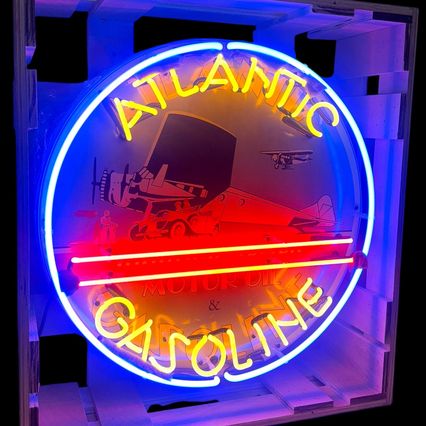 Atlantic Gasoline Aviation Tested Single-Sided Neon Porcelain Box Sign