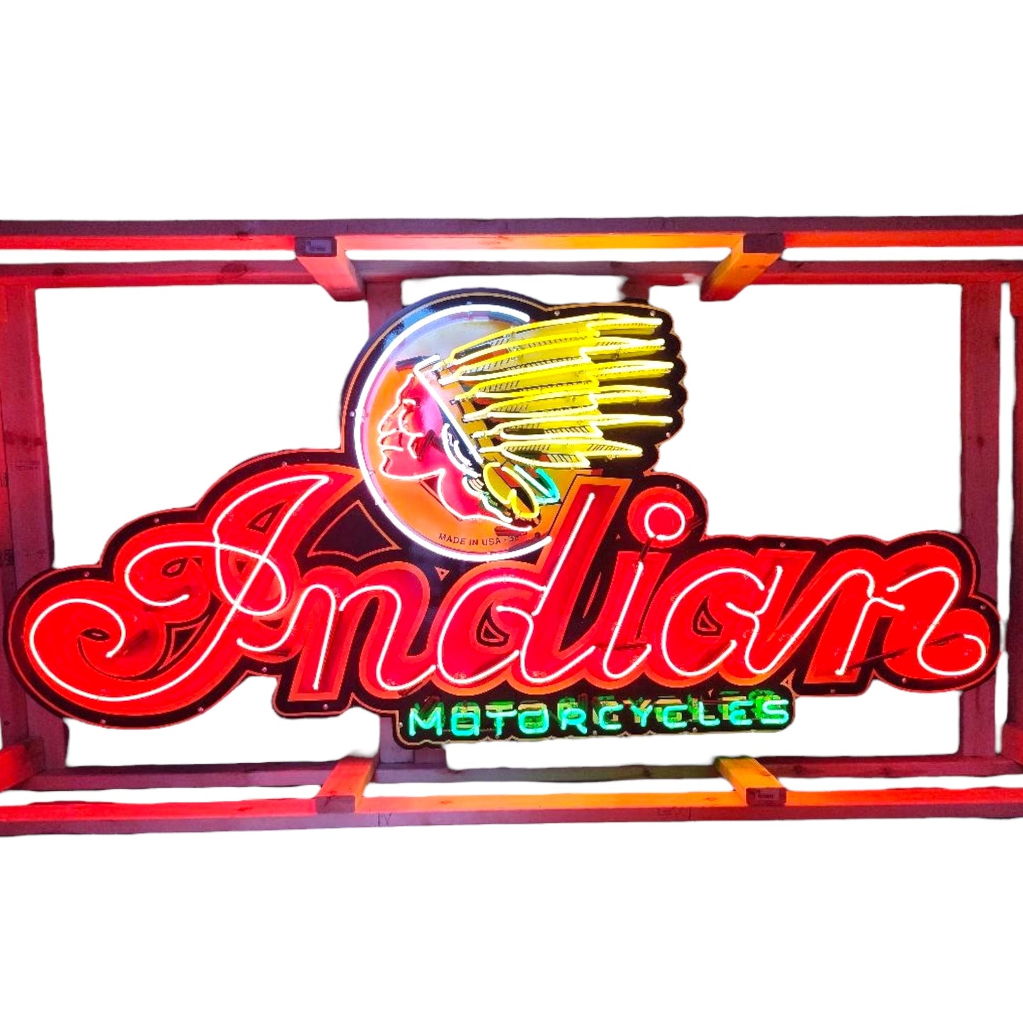 Indian Motorcycles Exhibition Showpiece Neon Porcelain Die Cut Dealership Sign with Can