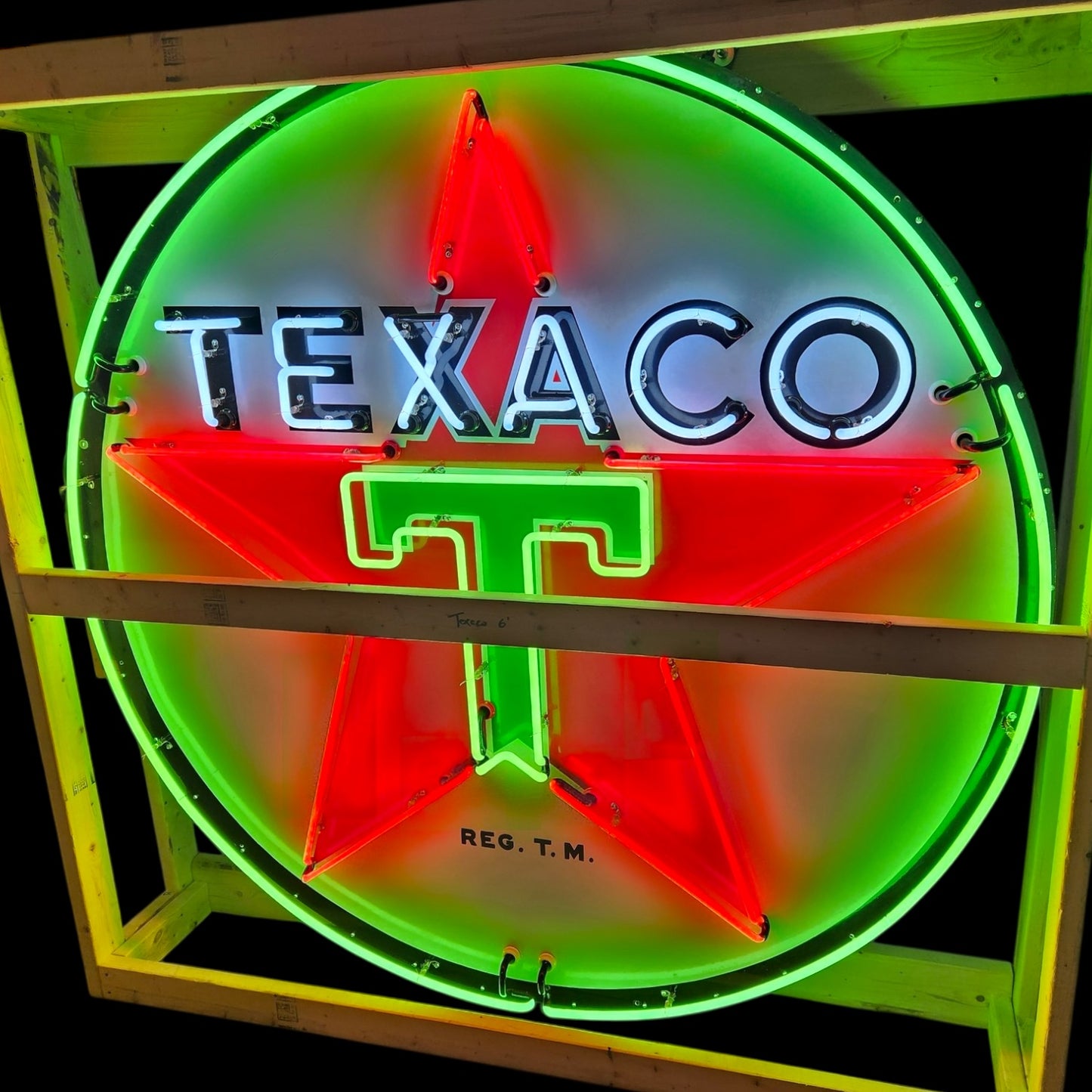 Texaco Gasoline Neon Sign with Porcelain & Steel Can - Large Texas Gas Station Round Light  24in - 48in