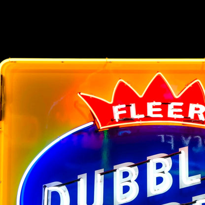 Retro Dubble Bubble Fleer Glass Neon Porcelain Vintage Lighted Sign with Steel Can