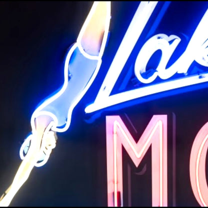 Lakeview Motel Glass Neon Porcelain Vintage Advertising Reproduction with Steel Can