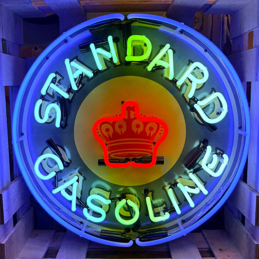 Standard Red Crown Gasoline Single-Sided Neon Porcelain Box Sign