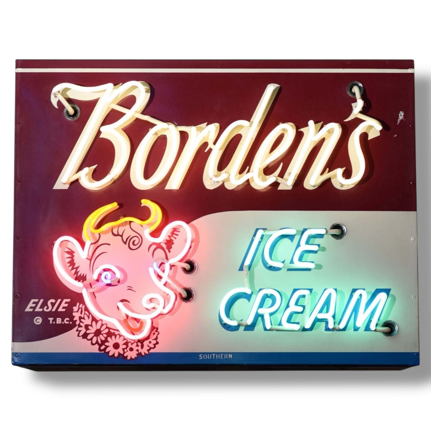 Borden's Ice Cream Elsie the Cow Neon Porcelain Shop Sign with Can