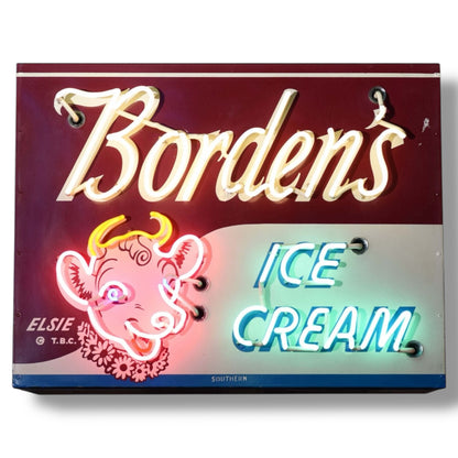 Borden's Ice Cream Elsie the Cow Neon Porcelain Shop Sign with Can