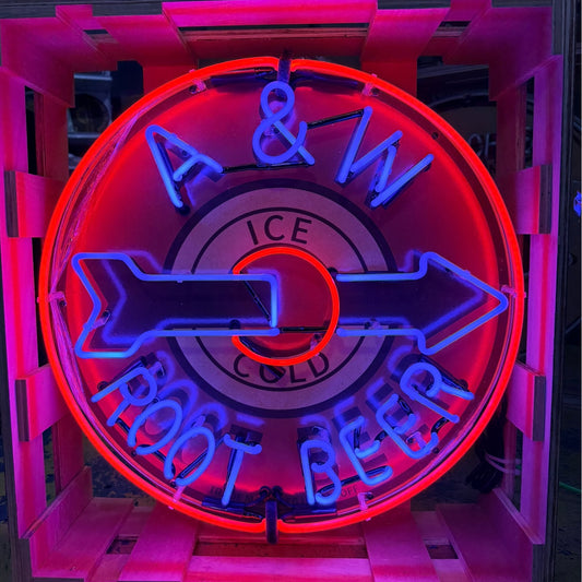 A&W Root Beer Neon Porcelain Sign - Real Glass, Premium Enamel, Metal Can - Vintage Soda Advertising