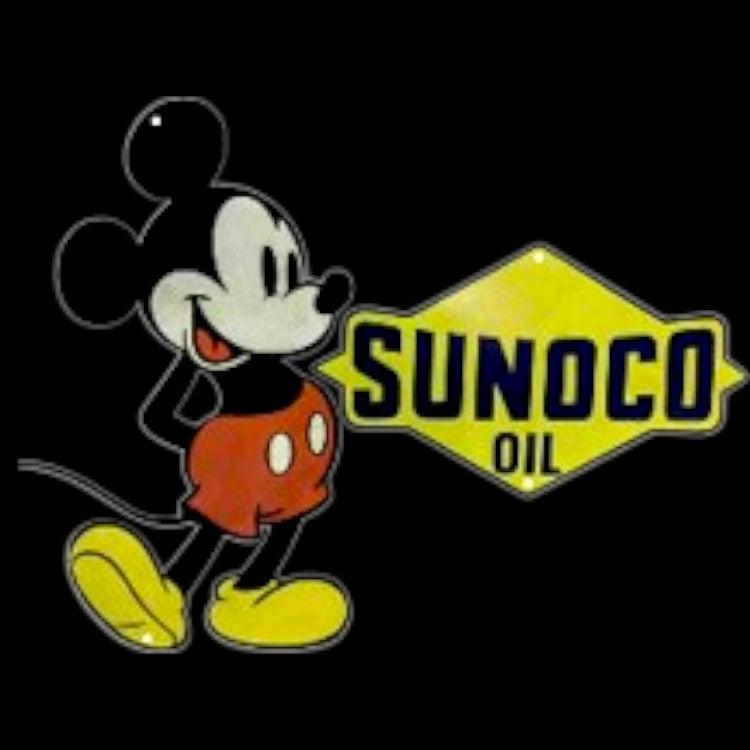 Sunoco Mickey Mouse Die Cut Porcelain Vintage Metal Sign