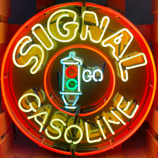 Signal Gasoline Traffic Light Neon Porcelain Sign with Can