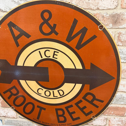 2ft A&W Root Beer Vintage Soda Advertising Porcelain Enamel Sign