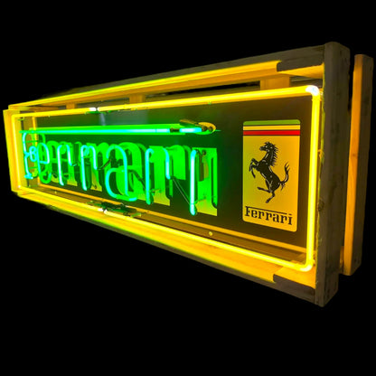 Reproduction Ferrari Dealer Glass Neon Porcelain with Steel Can