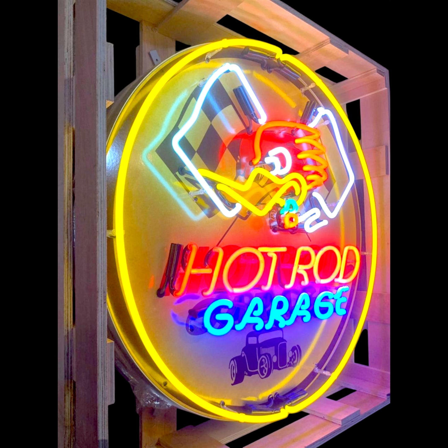 Hot Rod Garage Mr. Horsepower Neon Porcelain Sign with Can