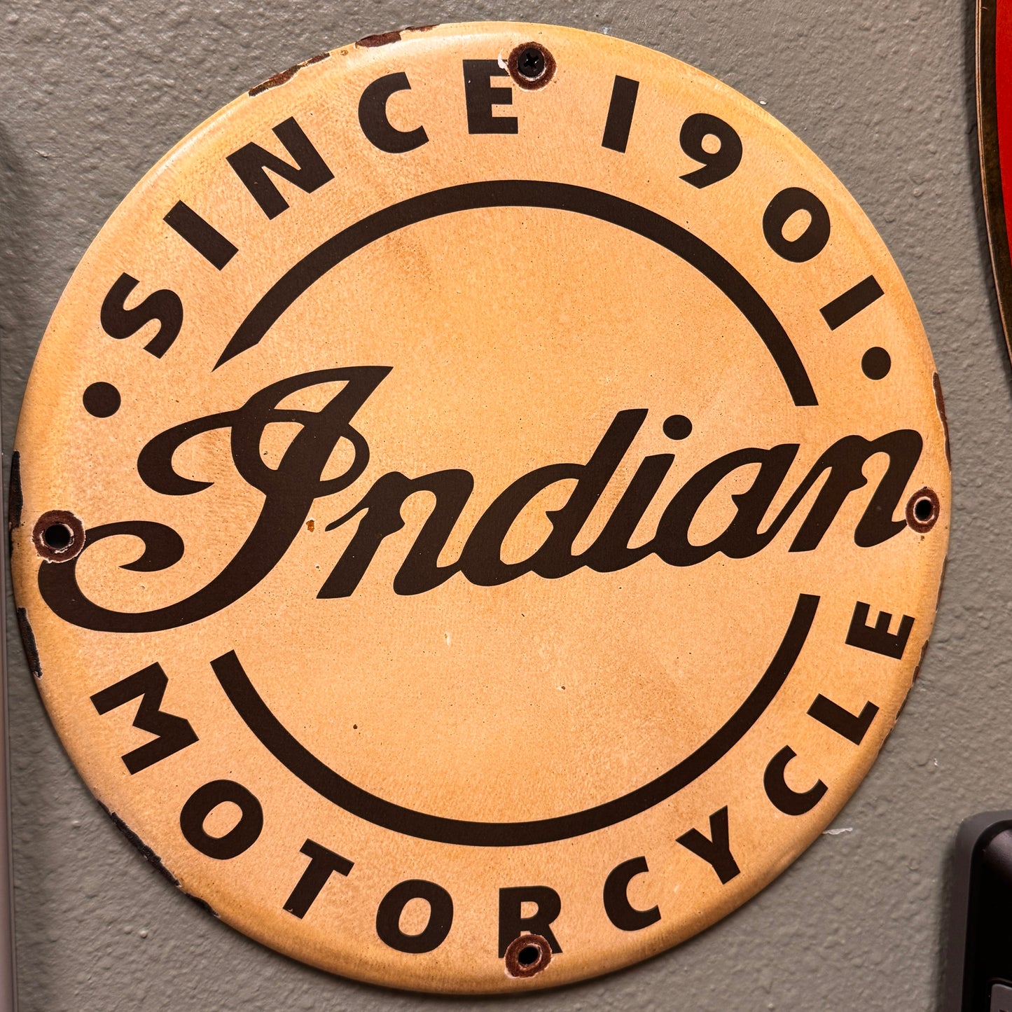 Indian Motorcycle Since 1901 White Vintage Porcelain Enamel Sign (12in)