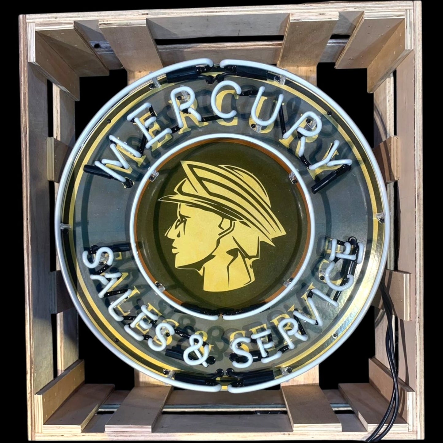 Mercury Sales & Service Single-Sided Neon Porcelain Box Sign