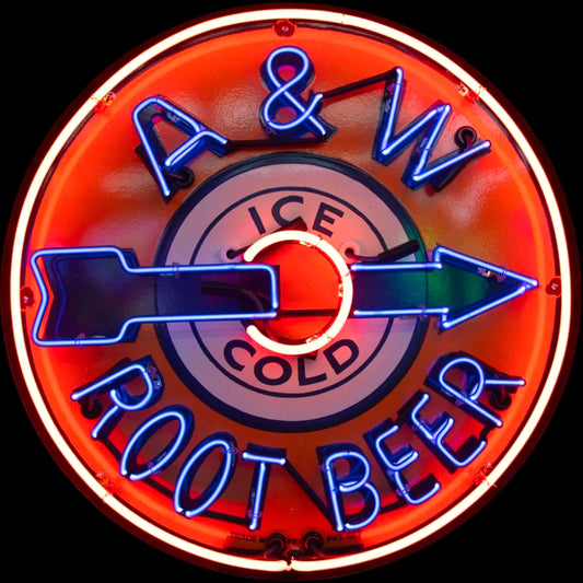 A&W Root Beer Neon Porcelain Vintage Soda Advertising Sign with Can