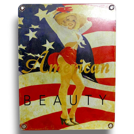 American Beauty Porcelain Enamel Vintage Metal Reproduction