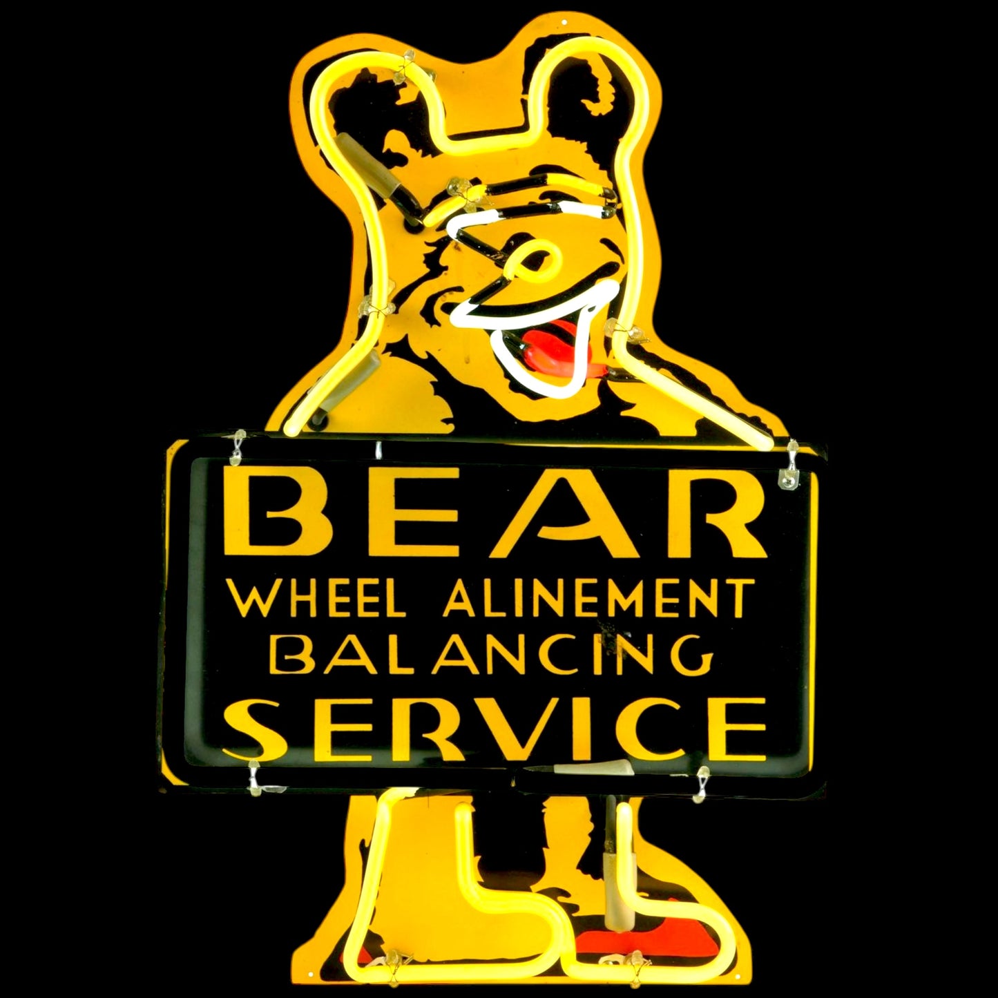 Bear Service Large Neon Sign - Die Cut Premium Reproduction - Real Glass & Porcelain with Can - Retro Automotive Advertising