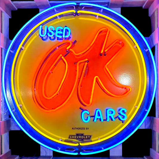 OK Used Cars Chevrolet Neon Porcelain Enamel Sign