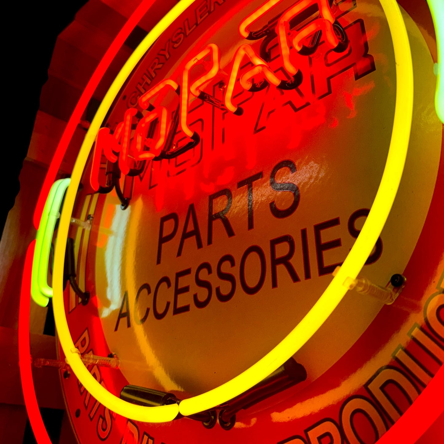 MoPar Chrysler Parts Division Neon Porcelain Sign with Can