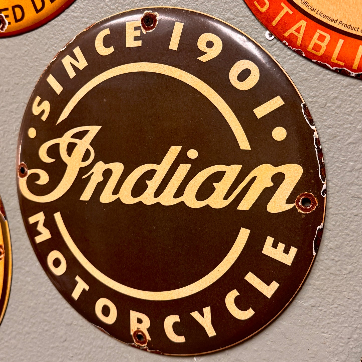 Indian Motorcycle Since 1901 White Vintage Porcelain Enamel Sign (12in)