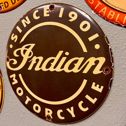 Indian Motorcycle Since 1901 White Vintage Porcelain Enamel Sign (12in)