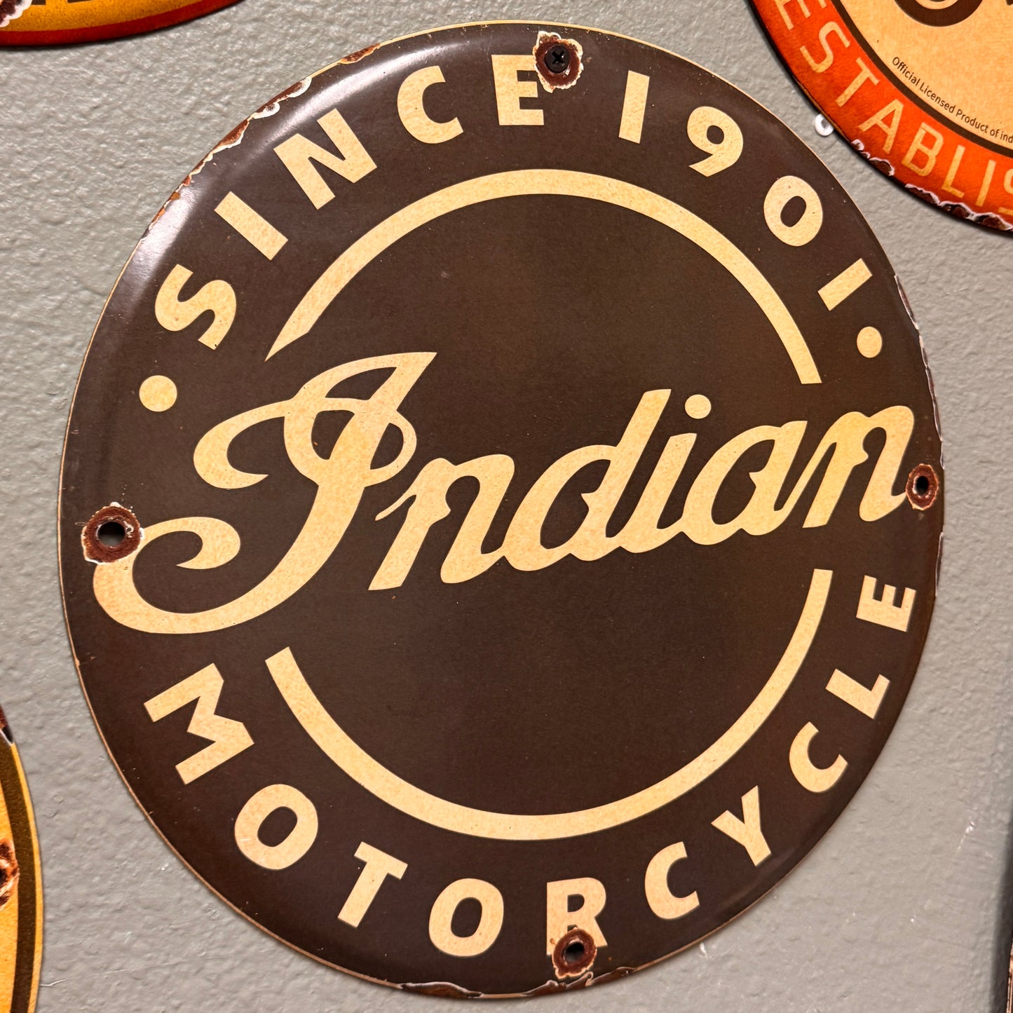 Indian Motorcycle Since 1901 Black Vintage Porcelain Enamel Sign (12in)