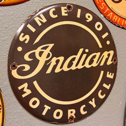 Indian Motorcycle Since 1901 Black Vintage Porcelain Enamel Sign (12in)