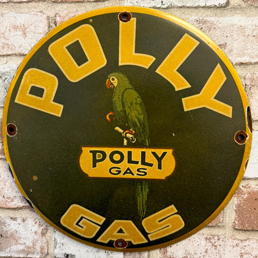 Polly Gasoline Vintage Porcelain Enamel Pump Plate Sign