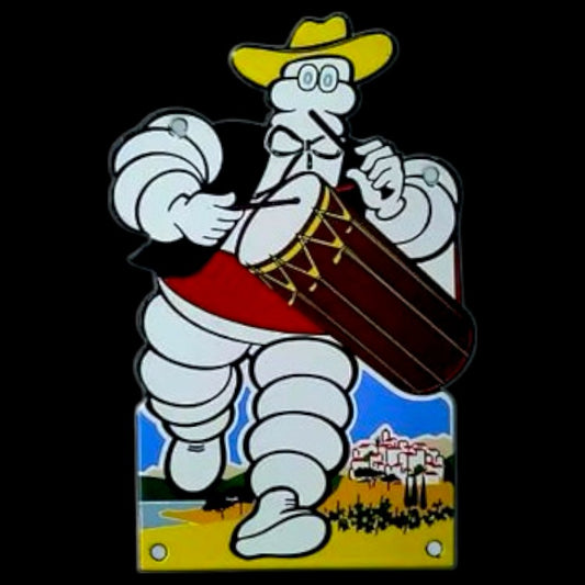 Michelin Bibendum Sombrero Die Cut Porcelain Vintage Metal Sign