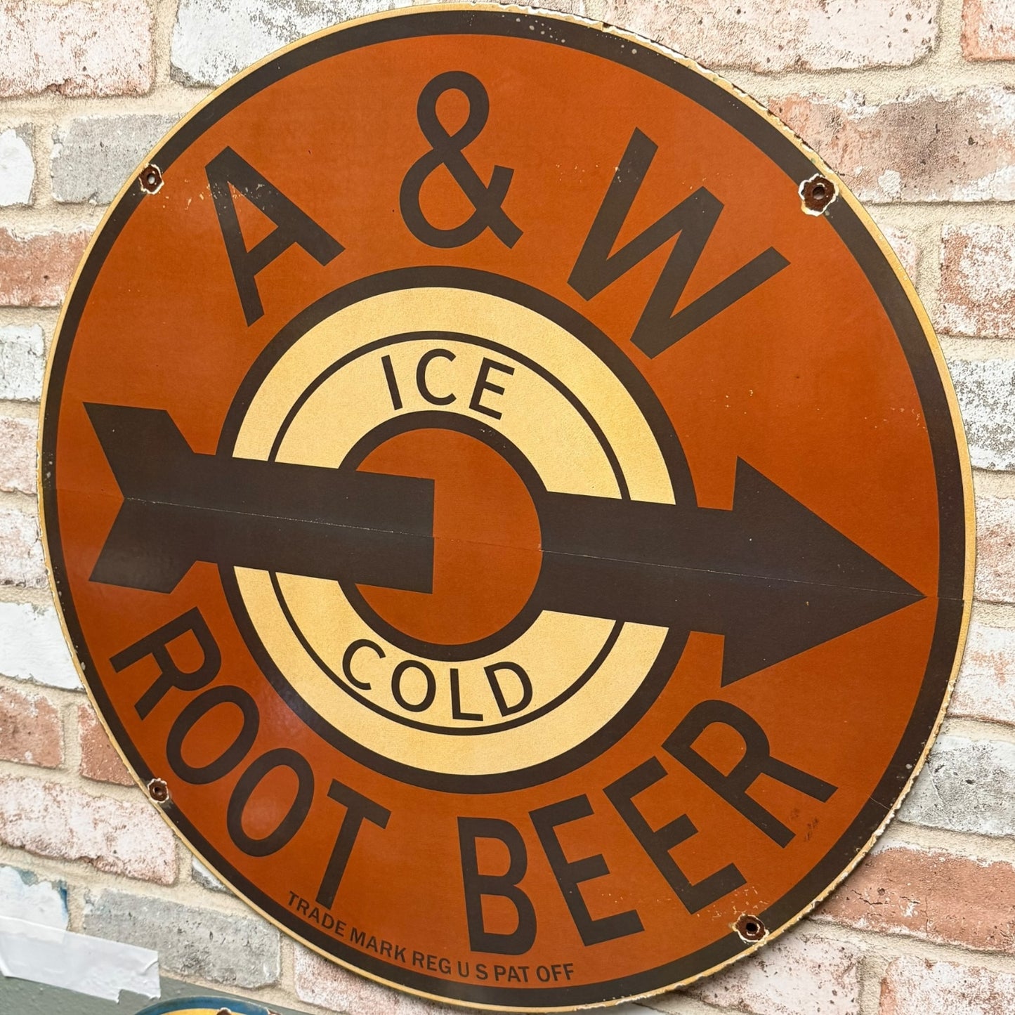 2ft A&W Root Beer Vintage Soda Advertising Porcelain Enamel Sign