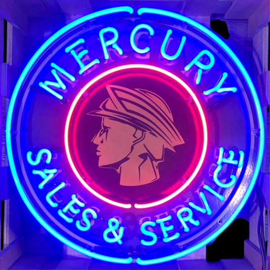 Mercury Sales & Service Single-Sided Neon Porcelain Box Sign