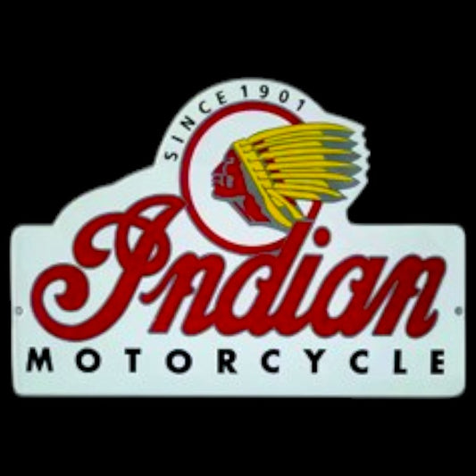 Indian Motorcycles Monument Die Cut Porcelain Vintage Metal Sign