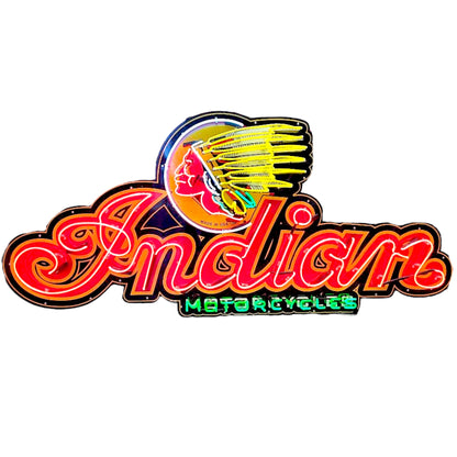 Indian Motorcycles Exhibition Showpiece Neon Porcelain Die Cut Dealership Sign with Can