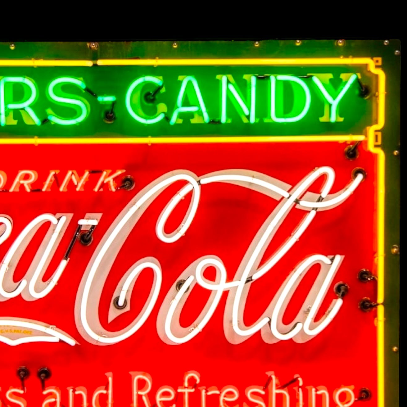 Coca Cola Neon Porcelain Cigars & Candy — Real Glass & Enamel Antique Reproduction - Vintage Light Up Shop Advertising