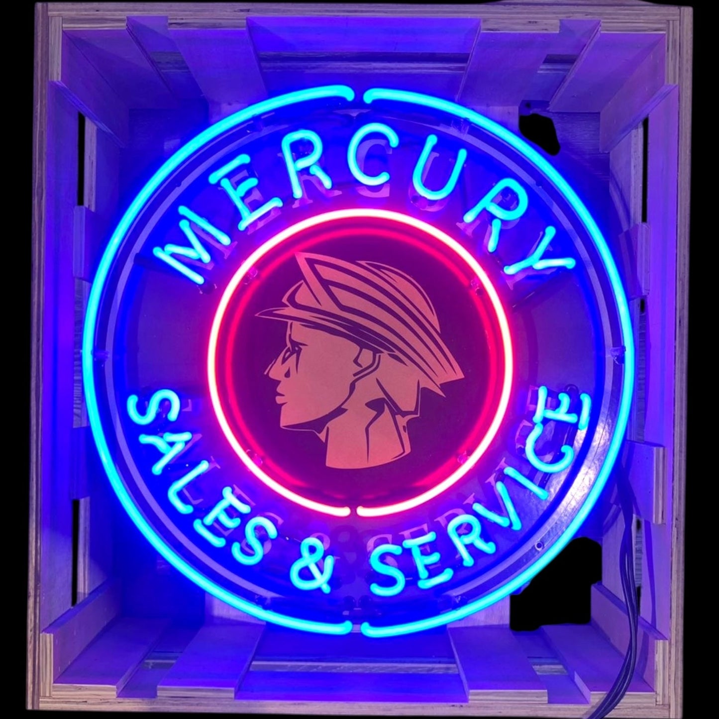 Mercury Sales & Service Single-Sided Neon Porcelain Box Sign
