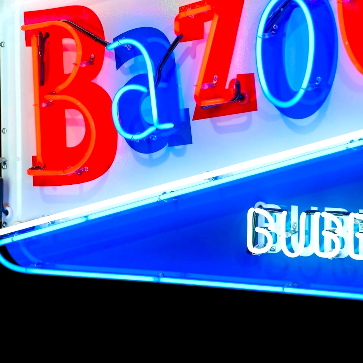 Bazooka Bubble Gum Topps Glass Neon Porcelain Vintage Advertisement with Steel Can