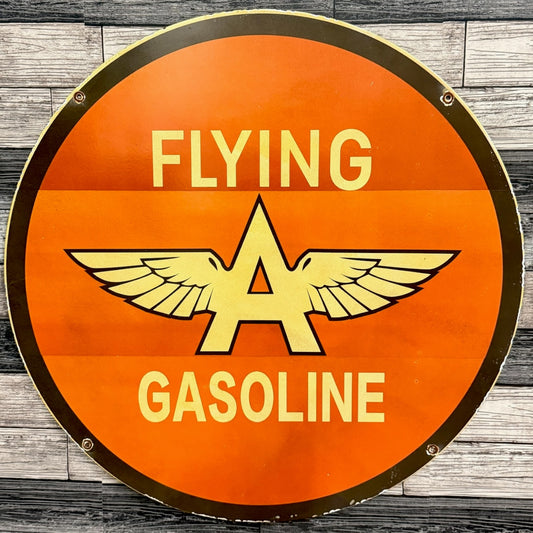 Flying A Gasoline Large Porcelain Enamel Gas Station Sign