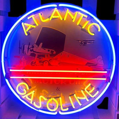 Atlantic Gasoline Aviation Tested Single-Sided Neon Porcelain Box Sign
