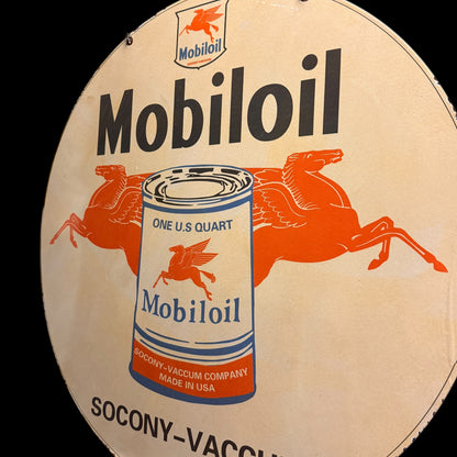 *Limited* Mobiloil Socony-Vacuum Double-Sided Large Porcelain Enamel on Steel (DS 30-Inch)
