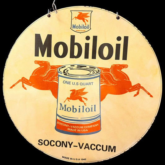 *Limited* Mobiloil Socony-Vacuum Double-Sided Large Porcelain Enamel on Steel (DS 30-Inch)