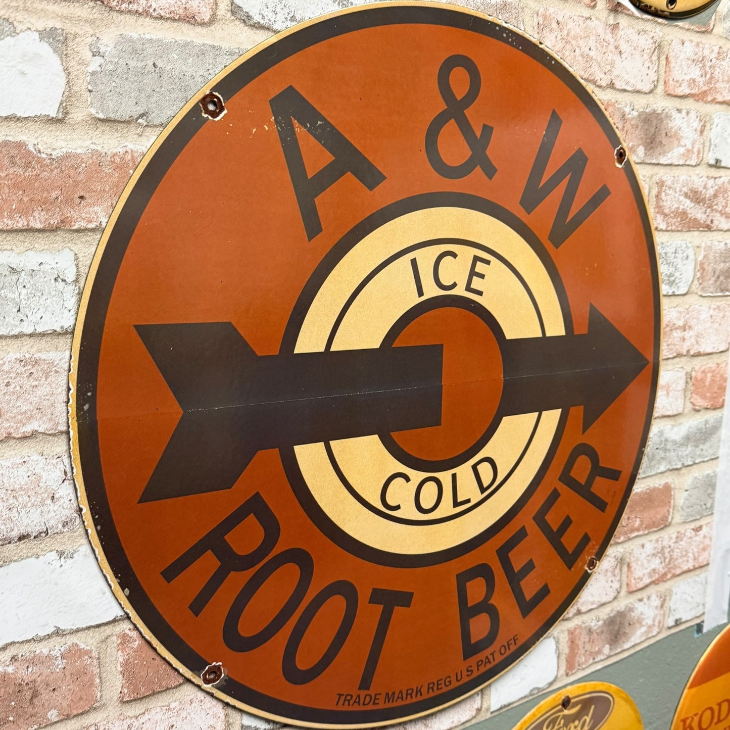 2ft A&W Root Beer Vintage Soda Advertising Porcelain Enamel Sign